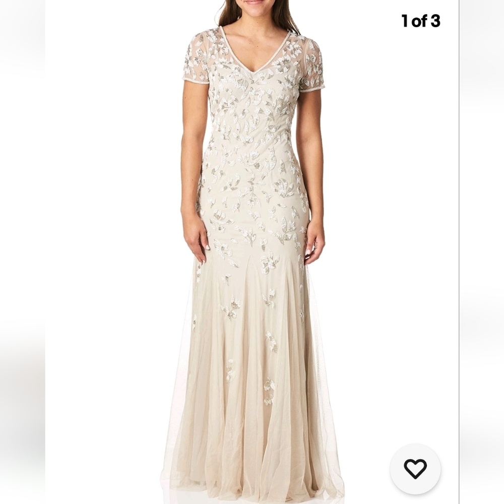 Adrianna Papell beaded godet gown. Color: biscotti      New With Tags Size 16
